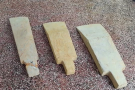 Đá người dân nghi là cổ vật thời tiền sử nên báo cho cơ quan chức năng. (Ảnh: K GỬIH/TTXVN)