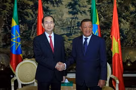 Chủ tịch nước Trần Đại Quang hội đàm hẹp với Tổng thống Mulatu Teshome. (Ảnh: Nhan Sáng/TTXVN)