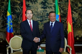 Chủ tịch nước Trần Đại Quang hội đàm hẹp với Tổng thống Mulatu Teshome. (Ảnh: Nhan Sáng/TTXVN)