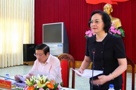 Bà Phạm Thị Thanh Trà, Bí thư Tỉnh ủy, Chủ tịch Hội đồng Nhân dân tỉnh Yên Bái phát biểu tại hội nghị. (Ảnh: Thế Duyệt/TTXVN)