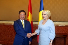 Phó Thủ tướng Phạm Bình Minh và Thủ tướng Viorica Dancila. (Ảnh: Ngự Bình/TTXVN)