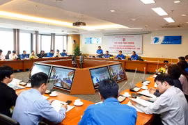 Trung ương Đoàn tổ chức Hội nghị trực tuyến tổng kết Tháng Thanh niên năm 2017. (Ảnh: Văn Điệp/TTXVN)