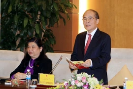 Chủ tịch Quốc hội, Chủ tịch Hội đồng Bầu cử Quốc gia Nguyễn Sinh Hùng phát biểu. (Ảnh: Phạm Kiên/TTXVN)