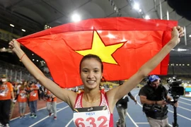 Vũ Thị Lý và đội tuyển điền kinh đã bứt tốc để giúp Việt Nam lên vị trí thứ 2. (Ảnh: Quốc Khánh/TTXVN)