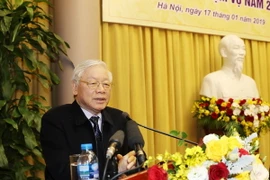 Tổng Bí thư, Chủ tịch nước Nguyễn Phú Trọng phát biểu tại hội nghị. (Ảnh: Trí Dũng/TTXVN)