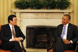 Tổng thống Hợp chủng quốc Hoa Kỳ Barack Obama đón và hội đàm với Chủ tịch nước Trương Tấn Sang. (Ảnh: Nguyễn Khang/TTXVN)