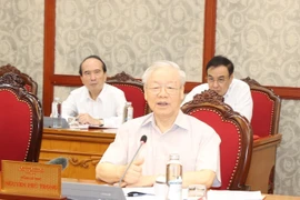 Tổng Bí thư Nguyễn Phú Trọng phát biểu kết luận cuộc họp. (Ảnh: Trí Dũng/TTXVN)