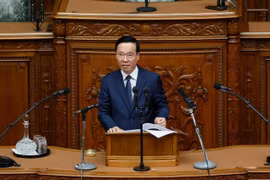 Chủ tịch nước Võ Văn Thưởng phát biểu trước Quốc hội Nhật Bản. (Ảnh: Thống Nhất/TTXVN)