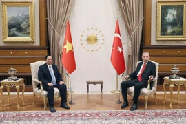 Thủ tướng Phạm Minh Chính hội kiến Tổng thống Thổ Nhĩ Kỳ Recep Tayyip Erdogan. (Ảnh: Dương Giang/TTXVN)