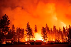 Một vụ cháy rừng ở Foresthill, bang California (Mỹ). (Ảnh: AFP/TTXVN)