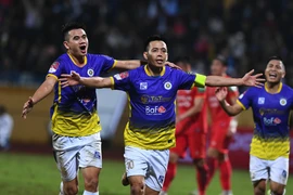 Hà Nội FC đánh bại Công an Hà Nội, qua đó thắng trận đầu tiên tại V-League 2023. (Ảnh: PV/Vietnam+) 
