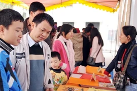 Du khách xem tranh Đông Hồ. (Ảnh minh họa: Quốc Khánh/TTXVN).