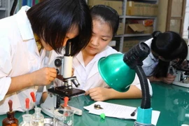 Giờ thực hành của học sinh. (Ảnh minh họa: Quý Trung/TTXVN)