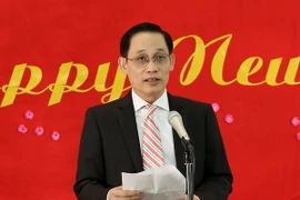 Đại sứ, Trưởng Phái đoàn tại Liên hợp quốc Lê Hoài Trung phát biểu tại buổi lễ. (Ảnh: Quang Tuyến-Lê Dương/Vietnam+)