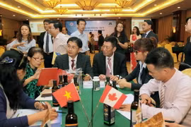 Doanh nghiệp TP.Hồ Chí Minh tìm hiểu các sản phẩm của các nhà đầu tư vùng Richmond-Canada. (Ảnh: Thanh Vũ/TTXVN)