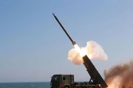 Diễn tập bắn đạn pháo của Quân đội Nhân dân Triều Tiên. (Nguồn: TTXVN phát)