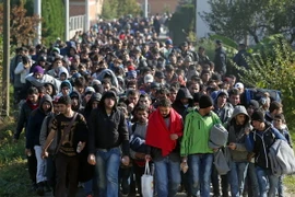 Người di cư tới thị trấn Kljuc Brdovecki, biên giới Croatia-Slovenia bằng tàu hỏa ngày 24/10. (Nguồn: AFP/TTXVN)