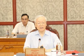 Tổng Bí thư Nguyễn Phú Trọng phát biểu tại cuộc họp.(Ảnh: Trí Dũng/TTXVN)