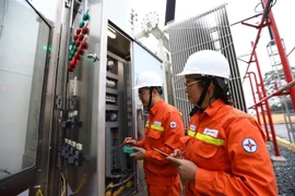 Kiểm tra thiết bị trạm biến áp 220Kv Xuân Mai, Hà Nội. (Ảnh: TTXVN)