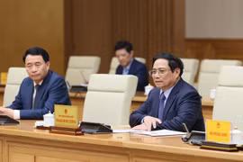 Thủ tướng Phạm Minh Chính phát biểu tại buổi tiếp Chủ tịch Liên minh Nghị sỹ Hữu nghị Nhật Bản-Việt Nam Nikai Toshihiro. (Ảnh: Dương Giang/TTXVN)