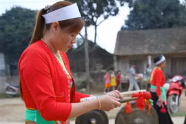 Đồng bào dân tộc Mường ở huyện Nho Quan, tỉnh Ninh Bình biểu diễn dân ca, dân vũ, dân nhạc. (Ảnh: Thùy Dung/ TTXVN)