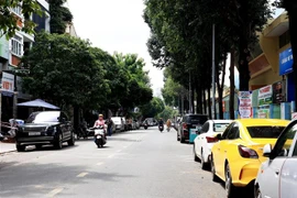 Ôtô đậu dưới lòng đường tại đường Hoa Phượng, phường 2, quận Phú Nhuận. (Ảnh: Hồng Đạt/TTXVN)