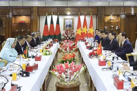 Chủ tịch nước Trần Đại Quang hội đàm với Thủ tướng Sheikh Hasina trong chuyến thăm cấp Nhà nước tới Bangladesh, ngày 5/3/2018. (Ảnh: Nhan Sáng/TTXVN)