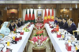 Chủ tịch nước Trần Đại Quang hội đàm với Thủ tướng Sheikh Hasina trong chuyến thăm cấp Nhà nước tới Bangladesh, ngày 5/3/2018. (Ảnh: Nhan Sáng/TTXVN)