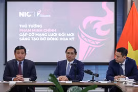 Thủ tướng Phạm Minh Chính phát biểu tại cuộc gặp gỡ các thành viên Mạng lưới Đổi mới Sáng tạo Việt Nam tại Hoa Kỳ. (Ảnh: Dương Giang/TTXVN)