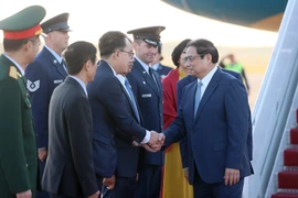 Lễ đón Thủ tướng Phạm Minh Chính đến Washington D.C .(Ảnh: Dương Giang/TTXVN)