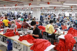 Một dây chuyền may quần áo thể thao xuất khẩu. (Ảnh: Vũ Sinh/TTXVN)