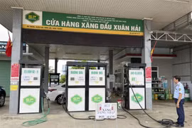 Lực lượng Quản lý thị trường tỉnh Ninh Thuận kiểm tra tình hình buôn bán xăng dầu tại cửa hàng xăng dầu Xuân Hải (xã Xuân Hải, huyện Ninh Hải). (Ảnh: TTXVN phát)