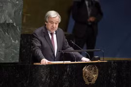 Tổng thư ký Liên hợp quốc Antonio Guterres phát biểu tại một phiên họp ở New York, Mỹ. (Ảnh: THX/TTXVN)
