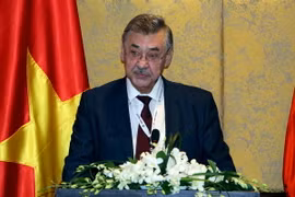 Ông Anatoly Pavlovich Nikolaev, Phó Chủ tịch Ban Tổ chức EXPO-Nga Việt Nam 2017 phát biểu. (Ảnh: Quang Quyết/TTXVN)