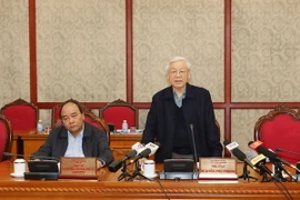 Tổng Bí thư Nguyễn Phú Trọng phát biểu tại cuộc họp. (Ảnh: Trí Dũng/TTXVN) 