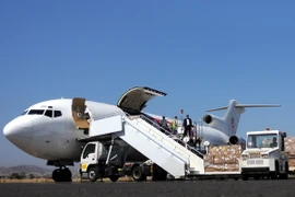 Vận chuyển hàng hóa cứu trợ tới Sanaa, Yemen. (Nguồn: THX/TTXVN)