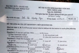 Đề thi tuyển sinh năm 2015 môn Ngoại ngữ của Đại học Quốc gia