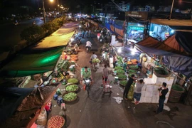 Chợ đầu mối Long Biên nằm dưới chân cây cầu Long Biên lịch sử. Đây là khu chợ đầu mối lớn nhất miền Bắc. (Ảnh: Minh Sơn/Vietnam+)