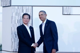 Tổng thống Hoa Kỳ Obama đón Thủ tướng Nguyễn Tấn Dũng. (Ảnh: Thống Nhất​/TTXVN)