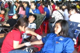 Thanh niên tình nguyện hiến máu nhân đạo. (Ảnh: Nguyên Lý/TTXVN)