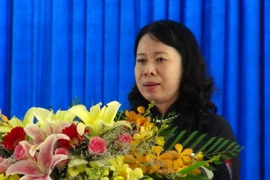 Ủy viên Trung ương Đảng, Bí thư Tỉnh ủy An Giang Võ Thị Ánh Xuân phát biểu. (Ảnh: Đặng Công Mạo/TTXVN)