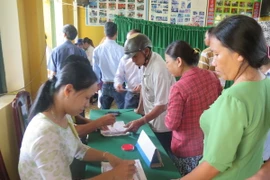 Các cử tri làm thủ tục bầu cử. (Ảnh: Đoàn Hữu Trung/TTXVN)