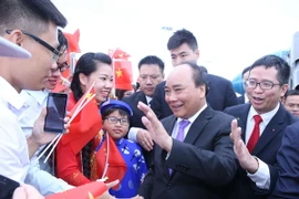 Lễ đón Thủ tướng Chính phủ Nguyễn Xuân Phúc tại sân bay quốc tế Wuxu Nam Ninh, tỉnh Quảng Tây. (Ảnh: Thống Nhất/TTXVN)