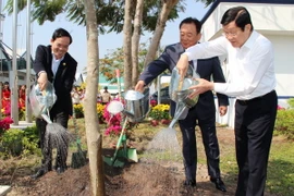 Chủ tịch nước Trương Tấn Sang trồng cây lưu niệm. (Ảnh: Lê Đức Hoảnh/TTXVN)