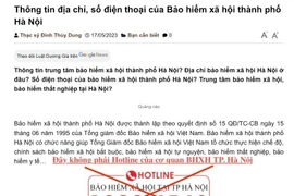 Số điện thoại giả mạo đường dây nóng của Bảo hiểm xã hội thành phố Hà Nội. (Ảnh: TTXVN phát)