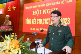 Đại tướng Lương Cường, Ủy viên Bộ Chính trị, Chủ nhiệm Tổng cục Chính trị Quân đội Nhân dân Việt Nam phát biểu chỉ đạo tại hội nghị. (Ảnh: Trọng Đức/TTXVN)
