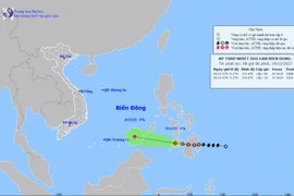 Dự báo đường đi của áp thấp nhiệt đới trên Biển Đông. (Nguồn: Trung tâm Dự báo Khí tượng Thủy văn Quốc gia)