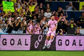 Lionel Messi ăn mừng sau khi ghi bàn mở tỷ số cho Inter Miami trong trận Chung kết Leagues Cup với Nashville SC ngày 19/8/2023. (Ảnh: Getty Images)