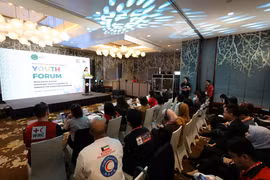 Quang cảnh diễn đàn thanh niên Chữ thập Đỏ-Trăng lưỡi liềm Đỏ quốc tế khu vực châu Á-Thái Bình Dương lần thứ 11. (Ảnh: Nhật Anh/TTXVN)