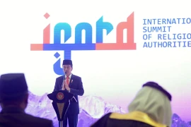 Tổng thống Indonesia Joko Widodo phát biểu tại Hội nghị Quốc tế các Nhà lãnh đạo Tôn giáo. (Nguồn: Warta Tangerang)